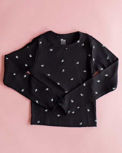 Rib Long Sleeve | Black Ditsy
