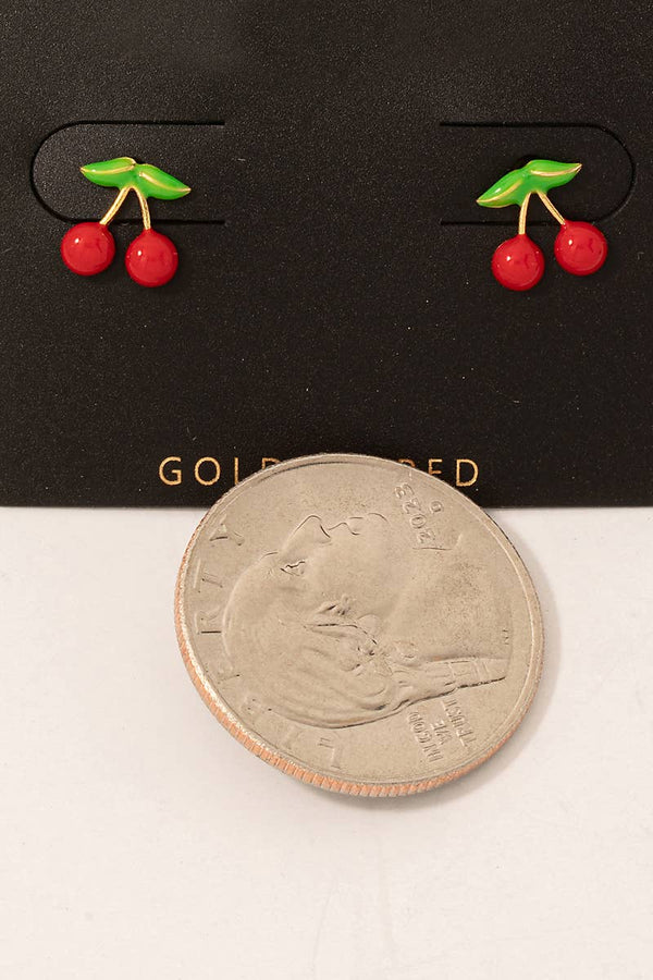 Gold Dipped Mini Cherry Stud Earrings | Gold