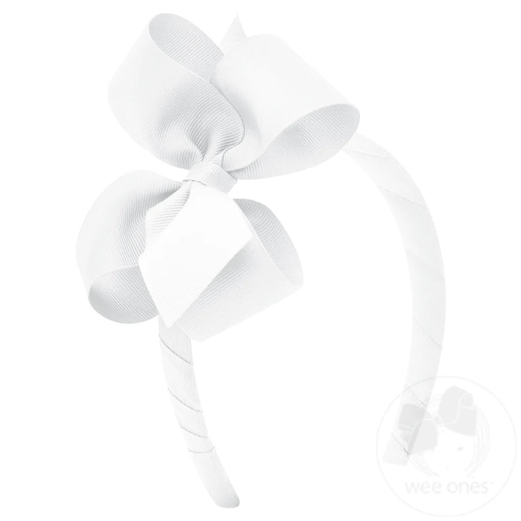Medium Classic Grosgrain Bow Headband | White