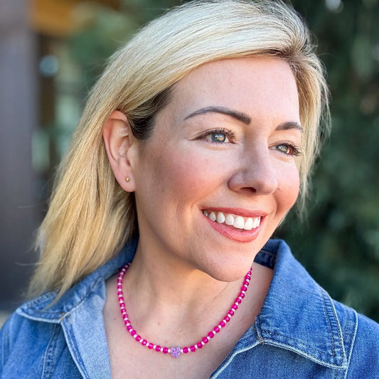 Beaded Necklace - Pink w/ Purple Opal Heart - Karley