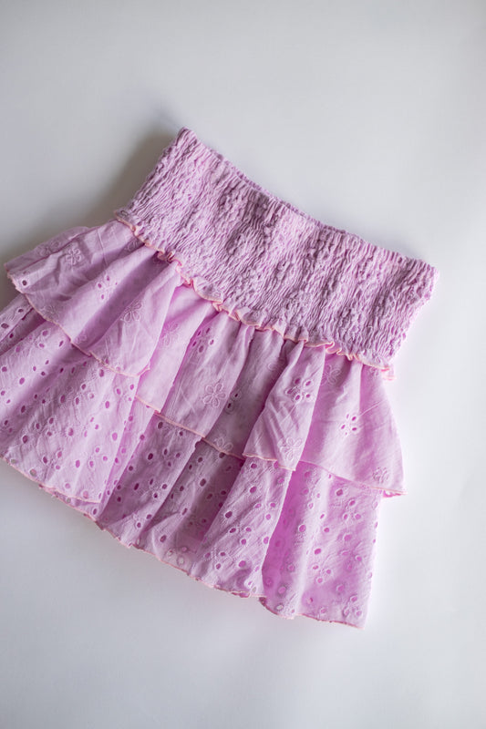 Pink Eyelet Smocked Skirt