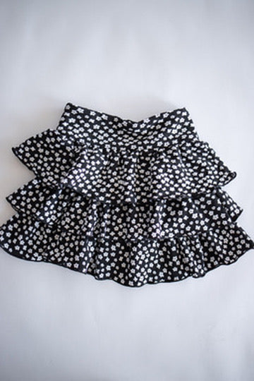 Smocked Tiered Skirt | Black/White Daisy