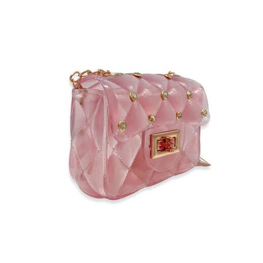Rhinestone Stud Quilted Jelly Purse | Pink