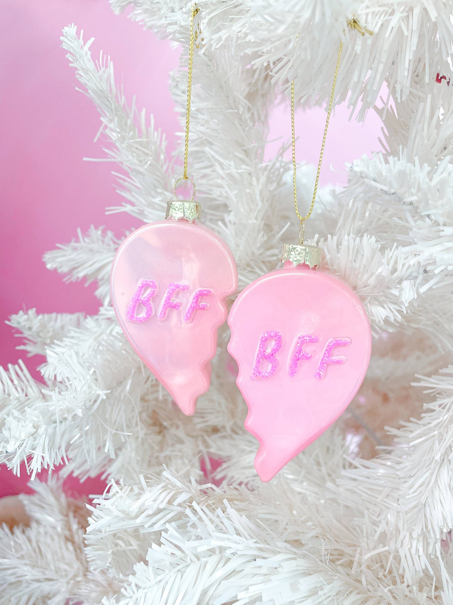 Glittered BFF Heart Ornament Set