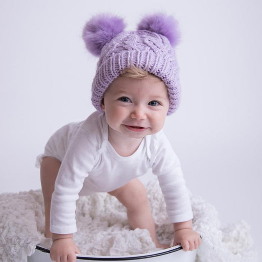Fluffer Double Pom Beanie Hat | Lilac