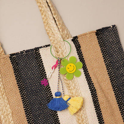 Happy Face Flower Color Tassel Keychain | Fuschsia