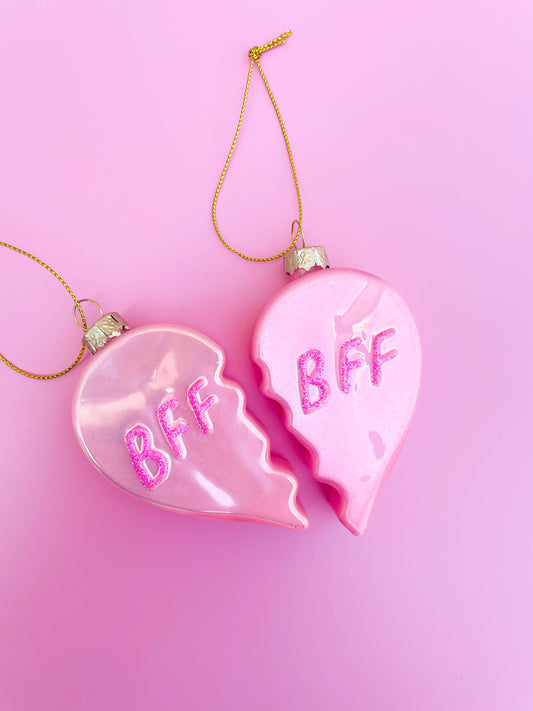 Glittered BFF Heart Ornament Set