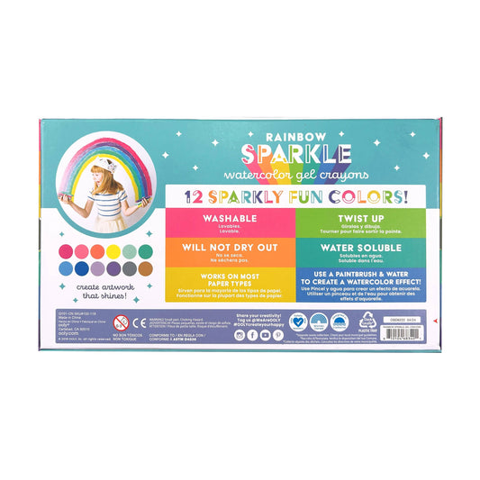 Rainbow Sparkle Metallic Watercolor Gel Crayons - Set of 12