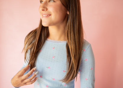 Pointelle Long Sleeve | Blue Rose