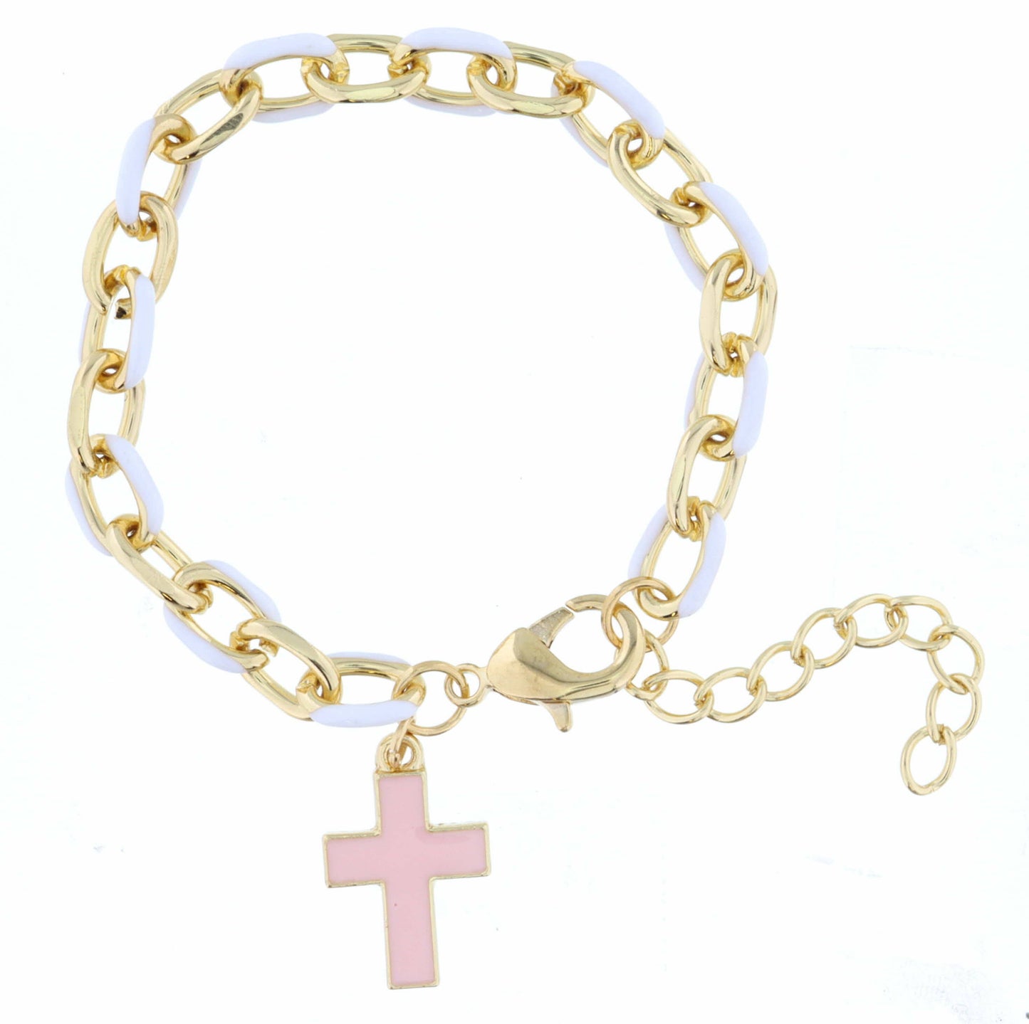 Kids White Chain and Light Pink Cross Bracelet