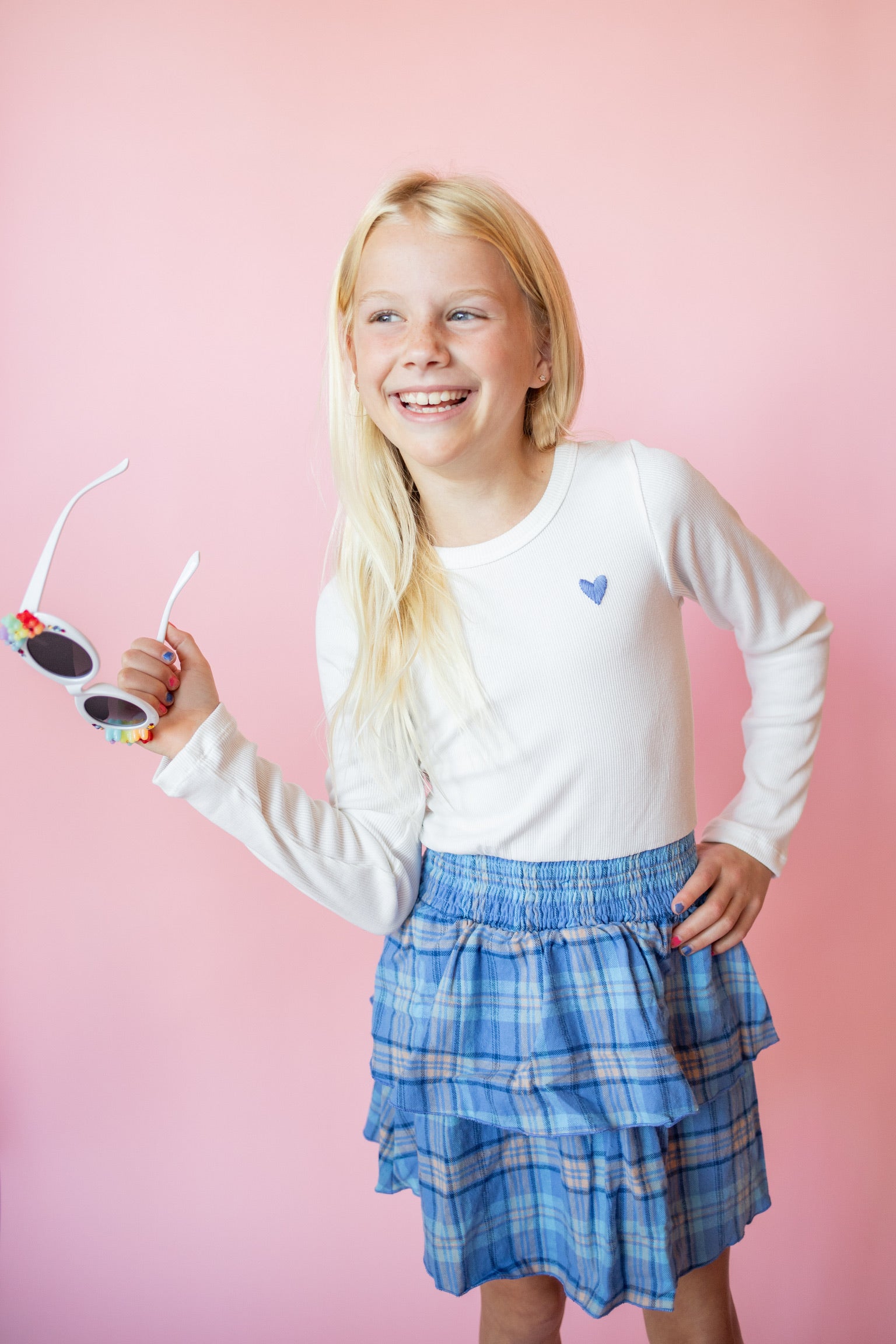 Long Sleeve Skirted Dress | White + Blue Plaid Flannel