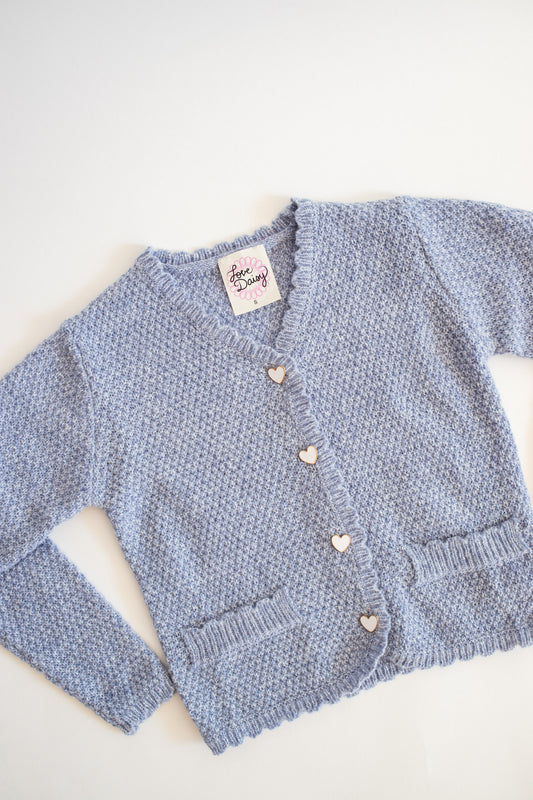 Heart Button Cardigan | Dusty Blue