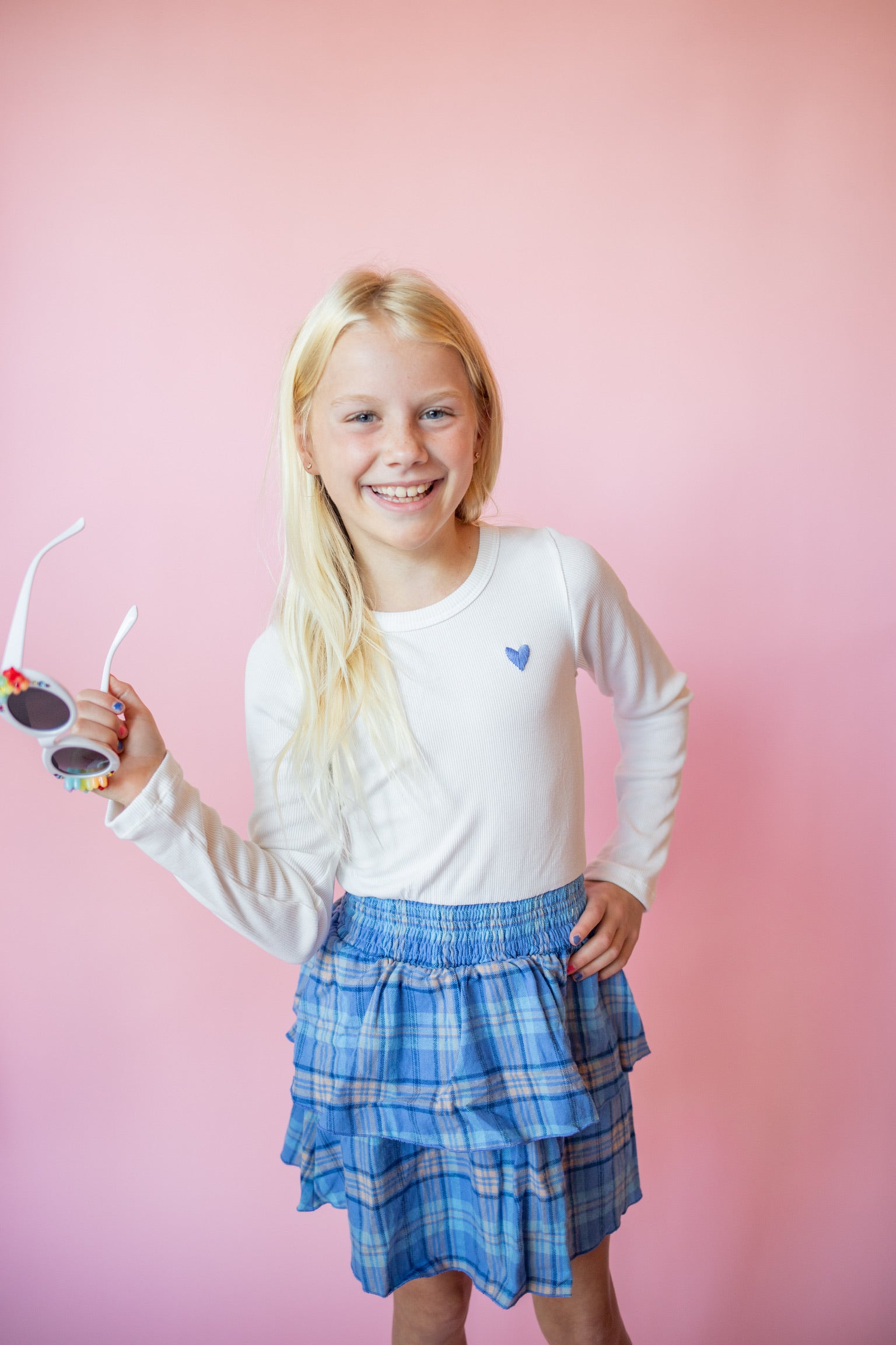 Long Sleeve Skirted Dress | White + Blue Plaid Flannel