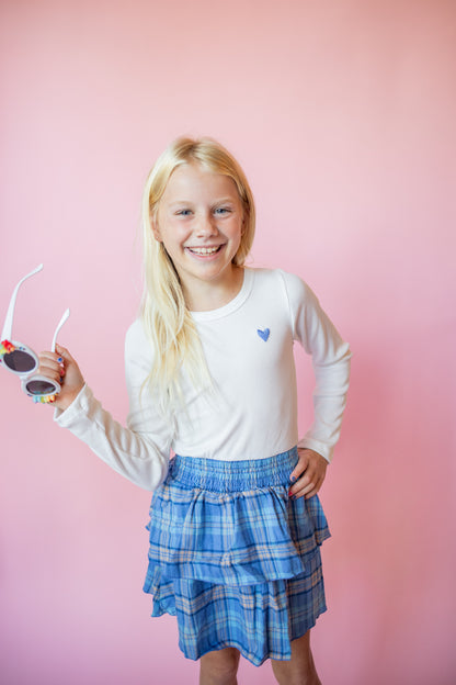 Long Sleeve Skirted Dress | White + Blue Plaid Flannel