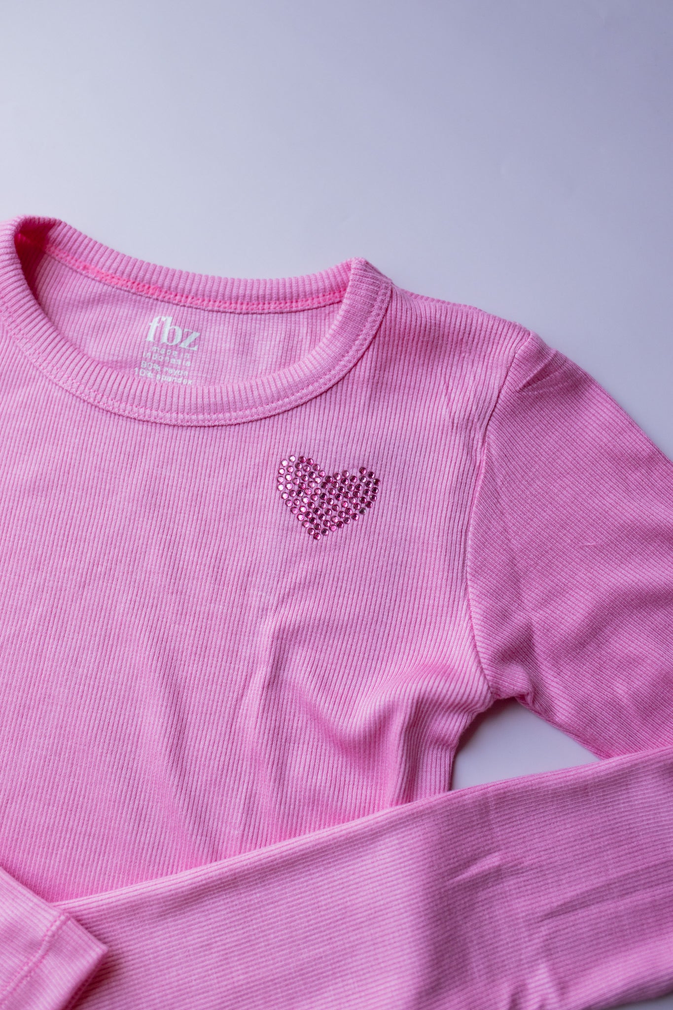 Rhinestone Heart Long Sleeve Tee | Pink