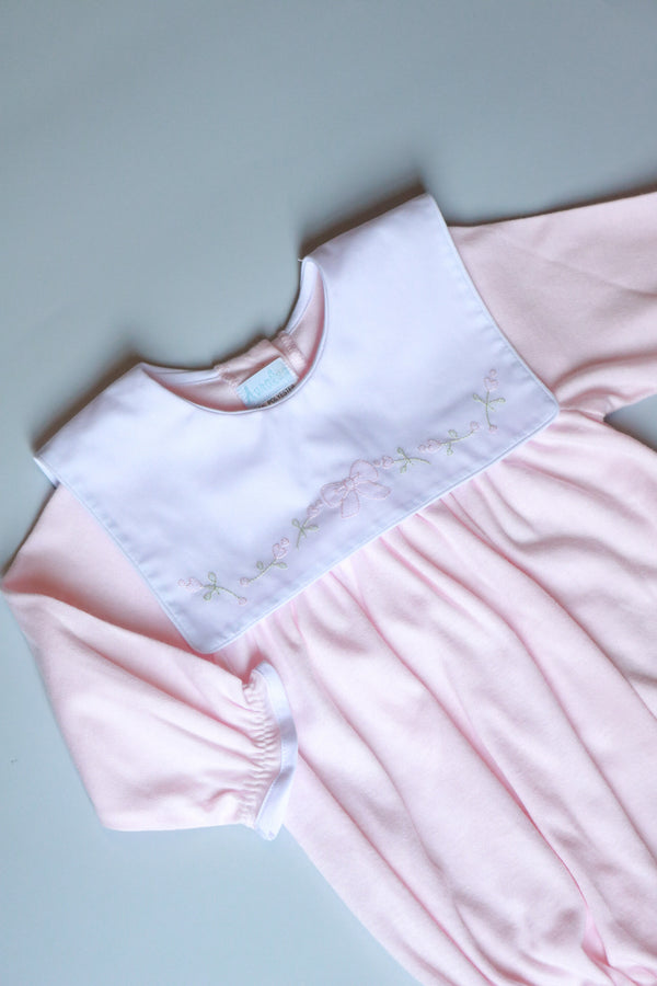 Long Sleeve Knit Embroidered Bubble | Pink Bow