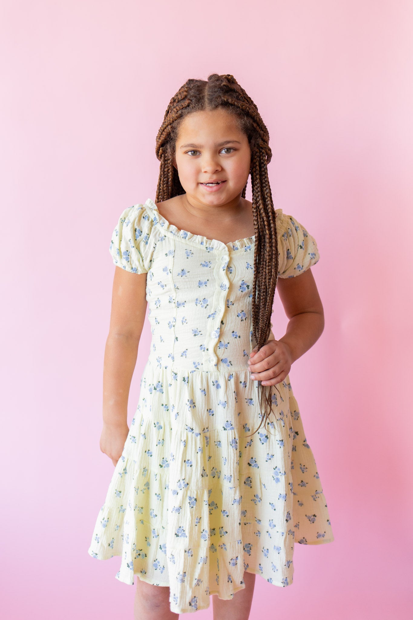 Rose Button Front Gauze Dress | Yellow