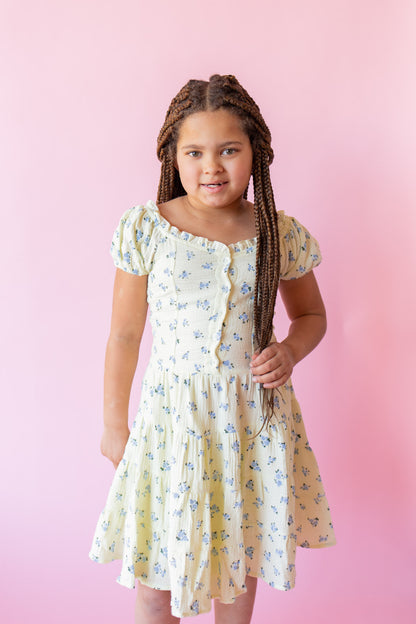 Rose Button Front Gauze Dress | Yellow