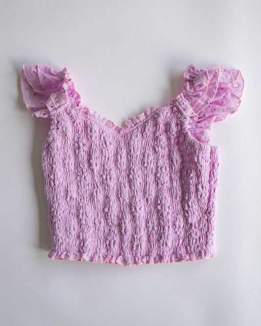 Pink Eyelet Smocked Top