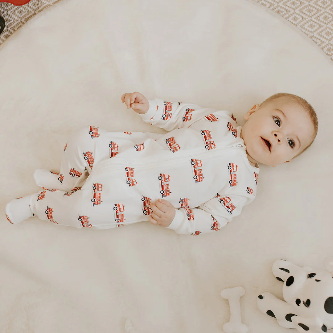 Footed Sleeper | Off White Firetruck