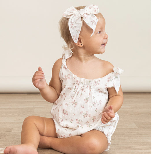 Organic Tie Shoulder Bubble Romper | English Roses