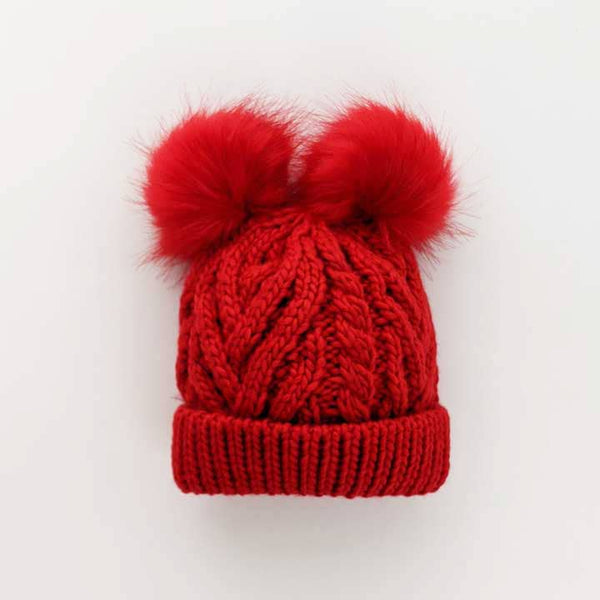 Double Pom Fluffer Beanie Hat | Red