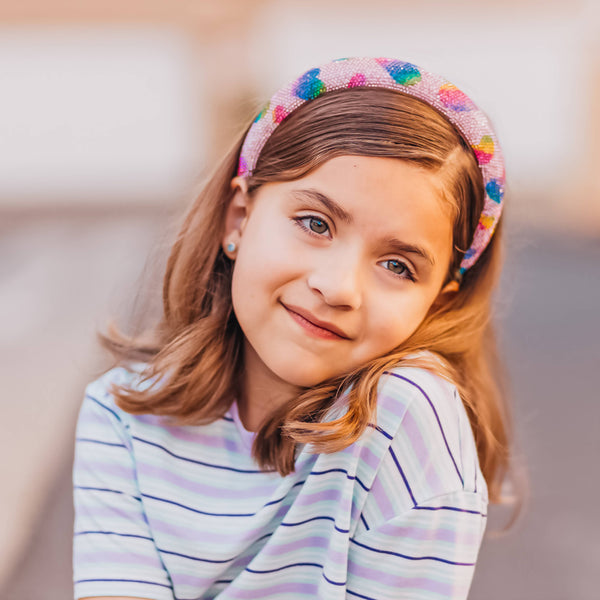 Kid's Padded Rhinestone Headband | Rainbow Hearts