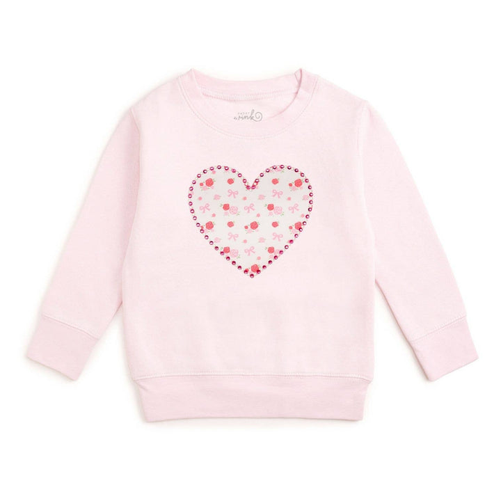 Dainty Rose Pearl Heart Patch Sweatshirt - Kids Clothing