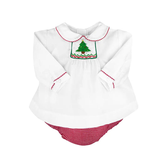 Smocked Christmas Tree Diaper Set