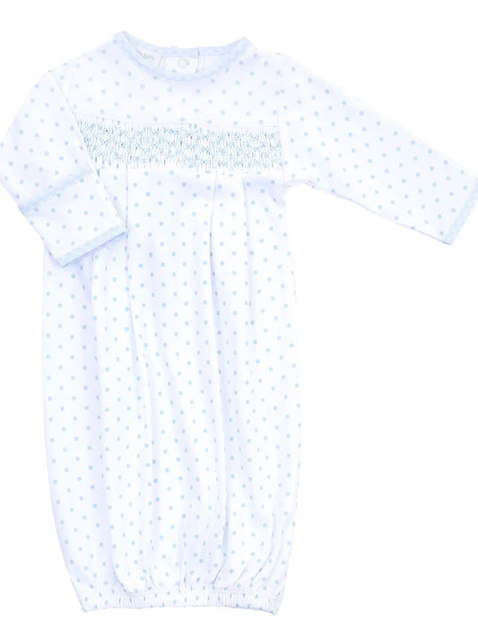 Gingham Dots Smocked Gown | Light Blue