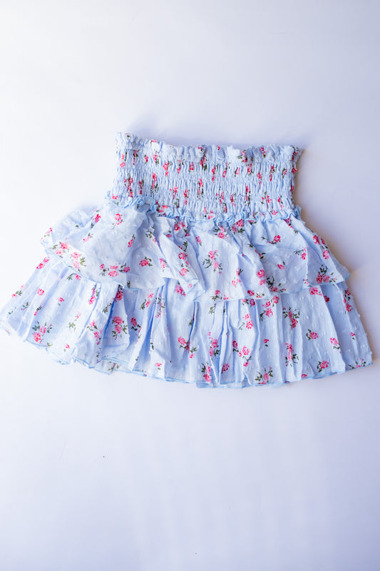 Tiered Smock Waist Skirt | Periwinkle Floral Dot