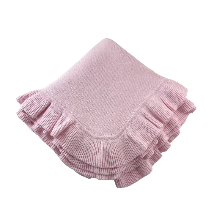 Knitted Blanket w Ruffle Edge | Pink