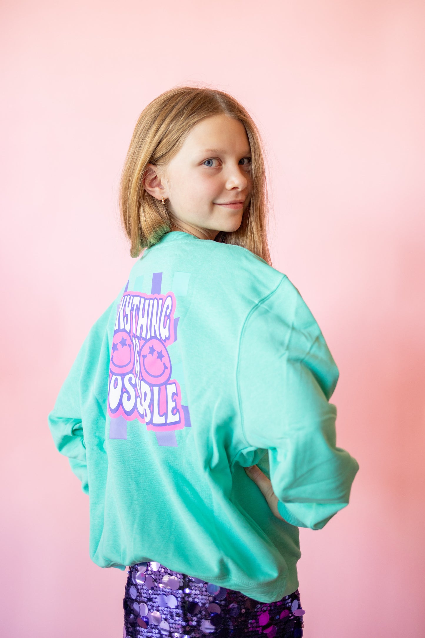 XOXO by Magpies Anything is Possible Smiley Sweatshirt | Aqua