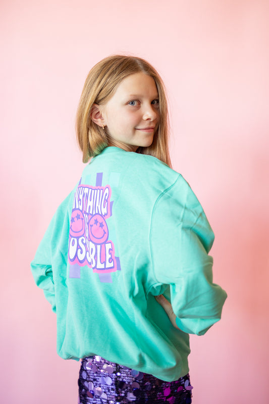 XOXO by Magpies Anything is Possible Smiley Sweatshirt | Aqua