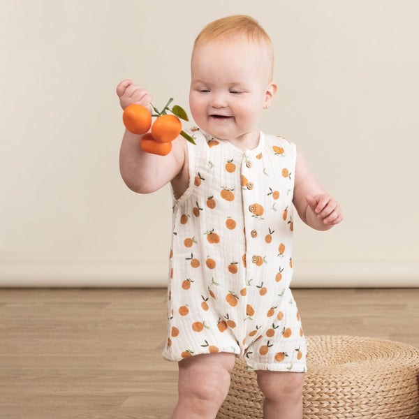 Organic Sleeveless Bubble Romper | Mandarin