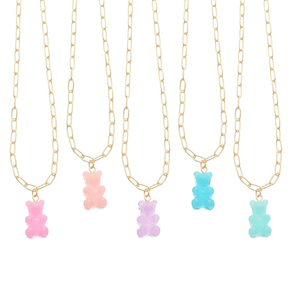 Lil Bear Thang Paperclip Necklace - Pastel Glitter Colors