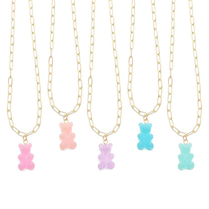 Lil Bear Thang Paperclip Necklace - Pastel Glitter Colors