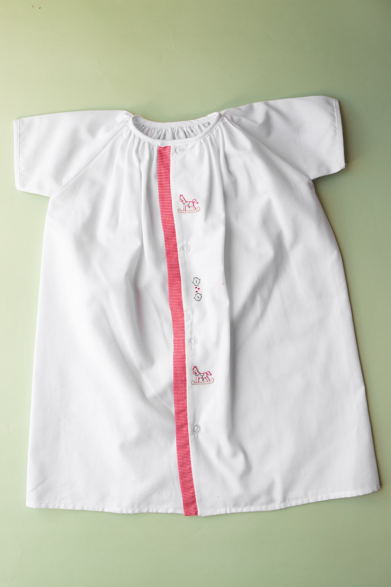 Day Gown, Red Check Christmas Horse