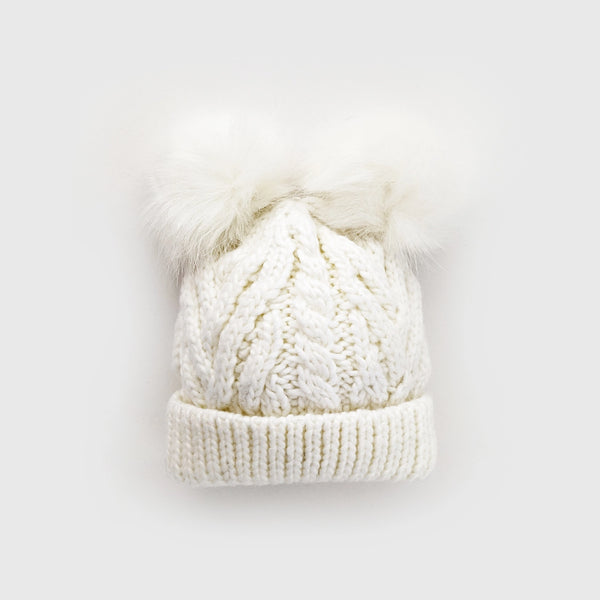 Double Pom Fluffer Beanie Hat | Winter White