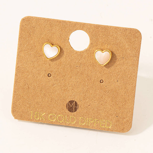 Gold Dipped Mini Heart Shell Stud Earrings