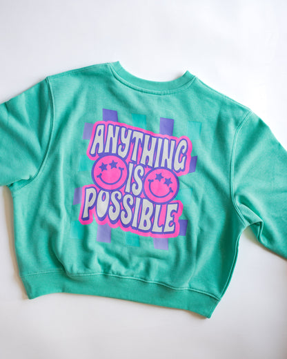 XOXO by Magpies Anything is Possible Smiley Sweatshirt | Aqua