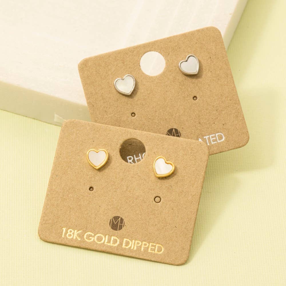 Gold Dipped Mini Heart Shell Stud Earrings