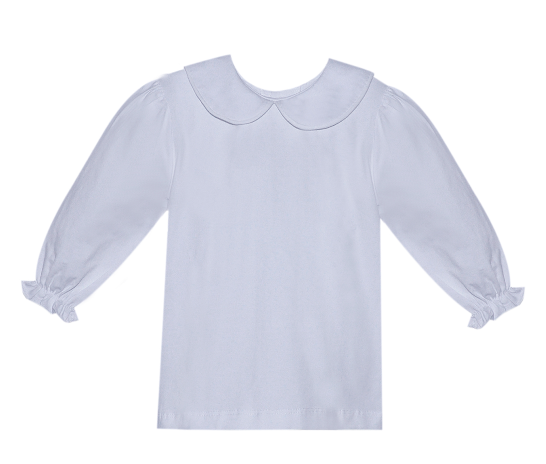 Long Sleeve White Knit Blouse | White Trim