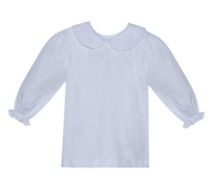 Long Sleeve White Knit Blouse | White Trim