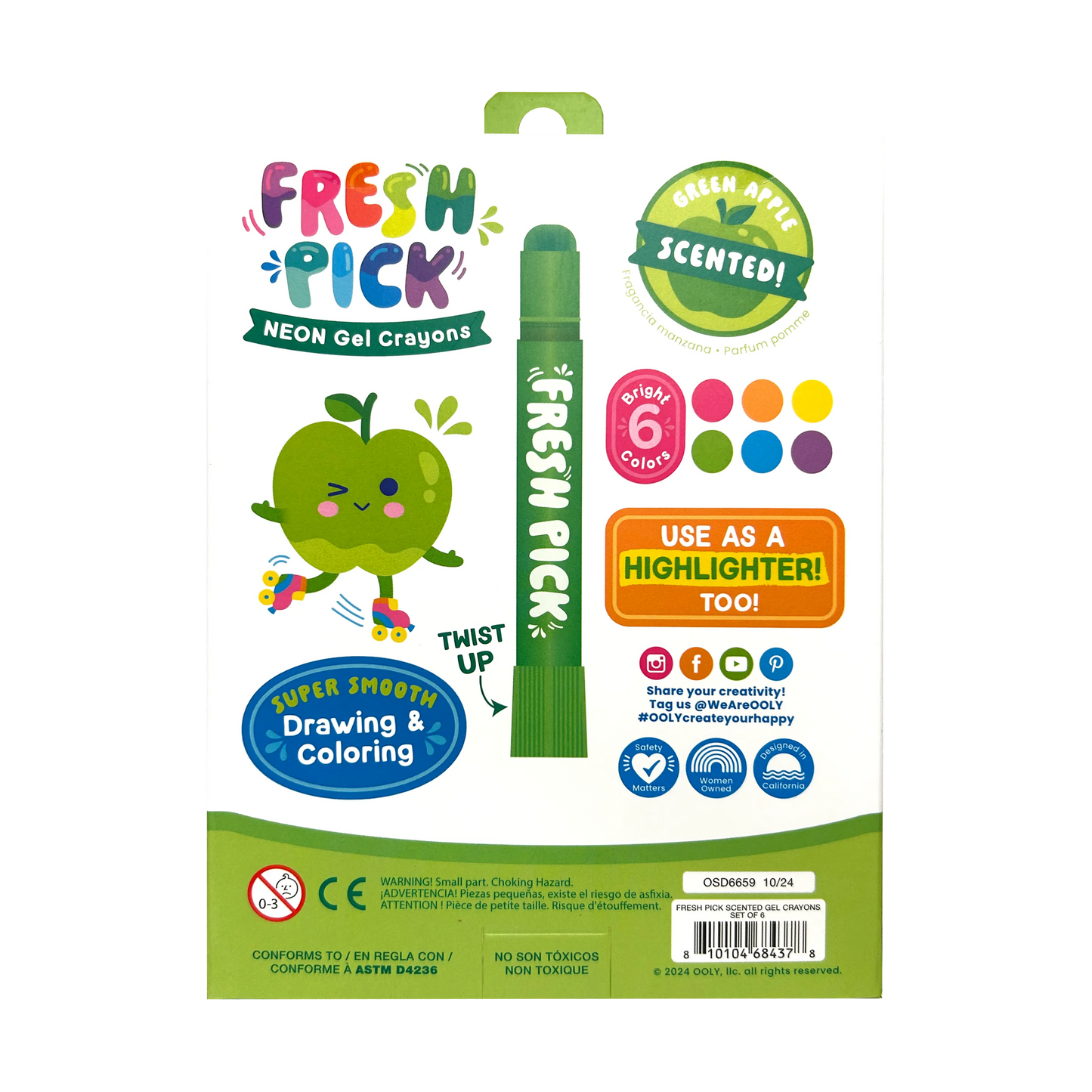 Fresh Pick Apple Scented Gel Crayons - Set of 6