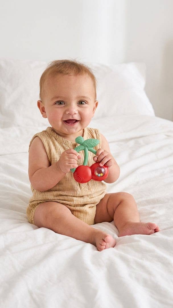 Bitzy Shake Silicone Teether w Rattle | Cherries