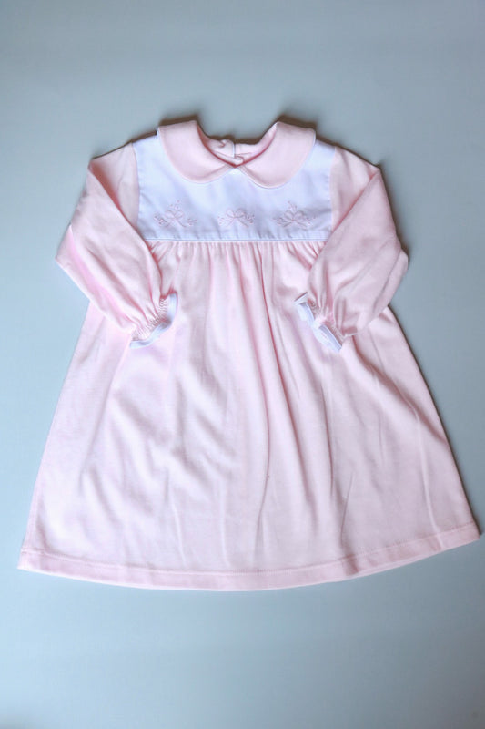 Long Sleeve Embroidered Knit Dress | Pink Bow