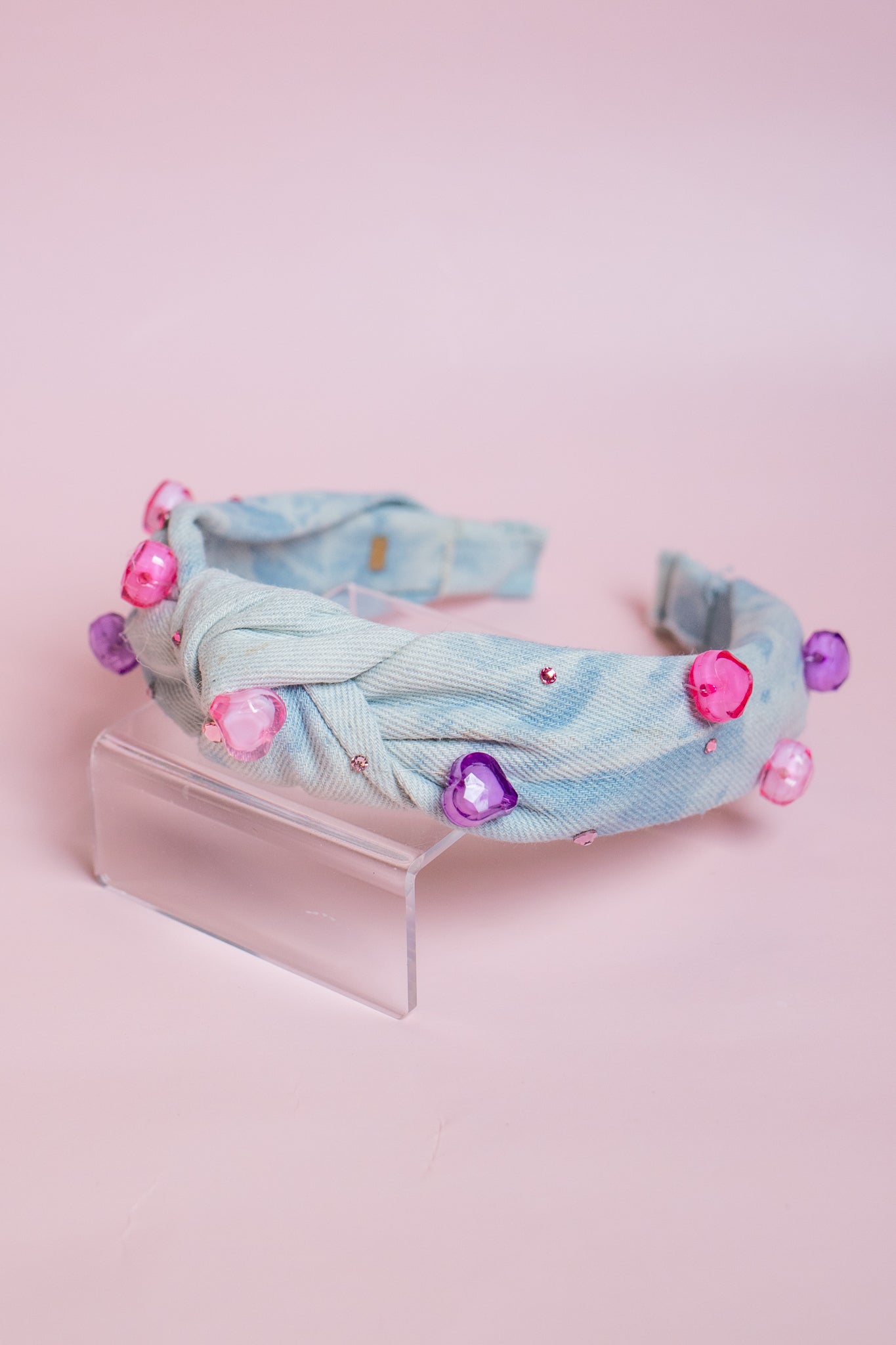 Denim Heart Knot Headband | Light Wash