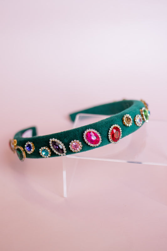 Velvet Padded Jewel Headband | Green