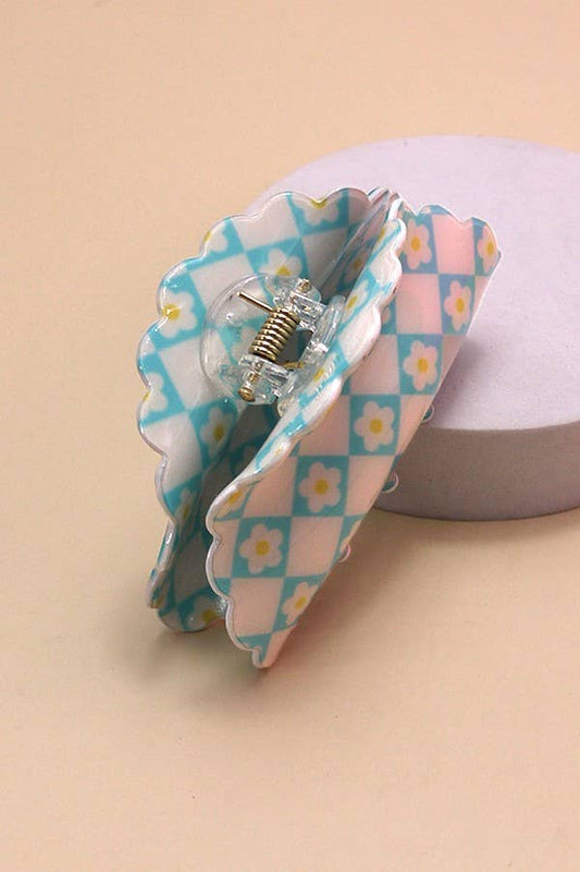 Daisy Checker Scalloped Claw Clip | Mint